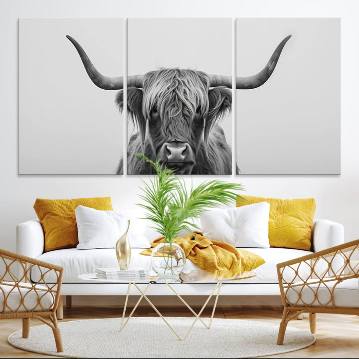 The Farmhouse Longhorn Wall Art Canvas Print adds rustic charm.