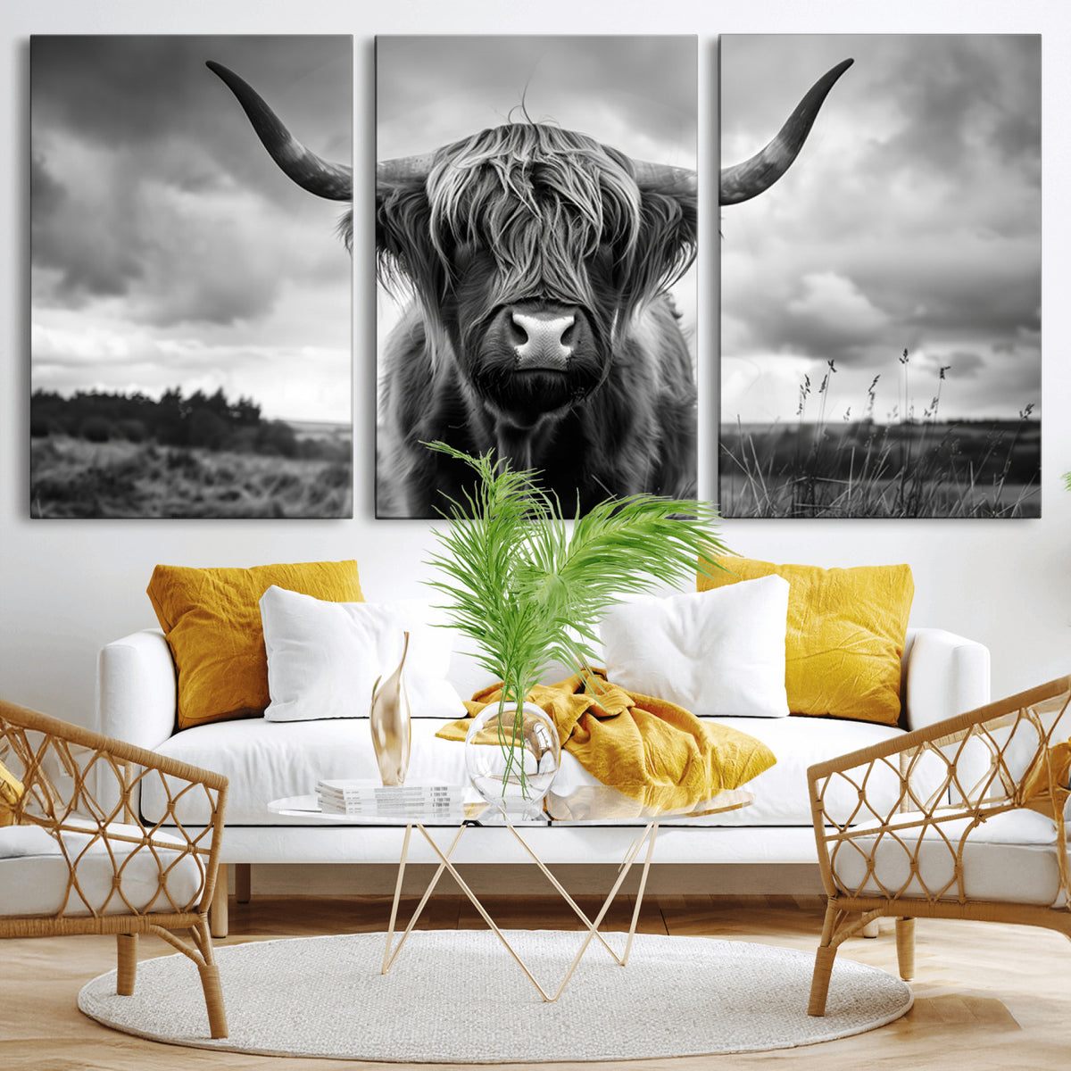 17924-_Poster-30x20 - Scottish Cow Wall Art Canvas Print, Longhorn Wall Art