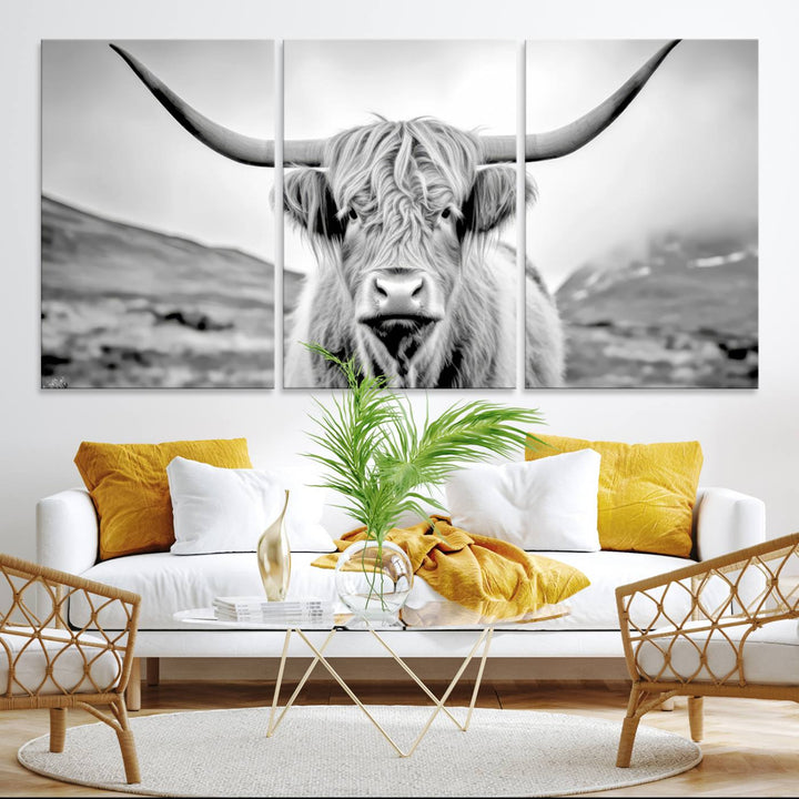 The Scottish Cow Wall Art Canvas Print is displayed prominently.