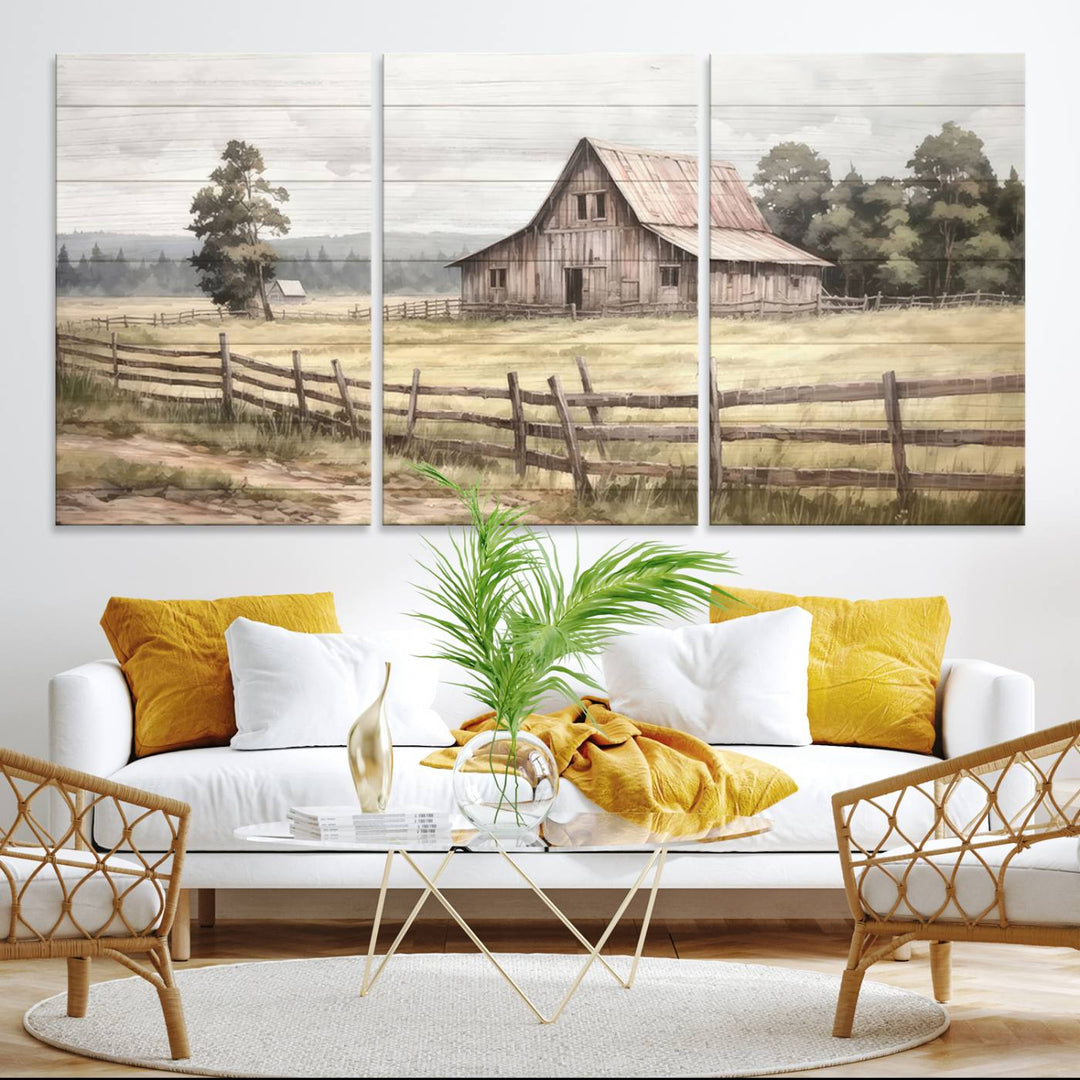 The wall is adorned with a Rustic Farmhouse Barn Wall Art.