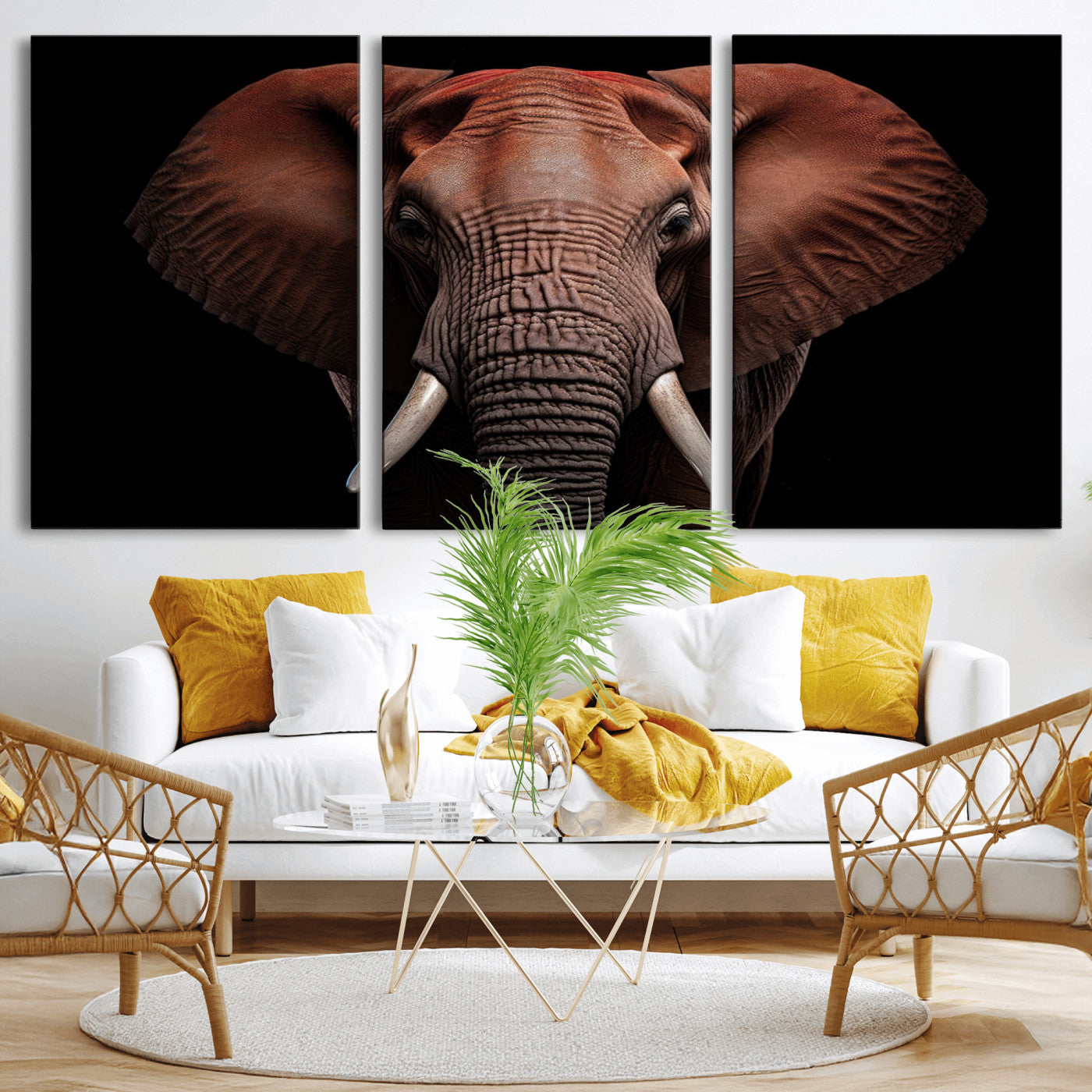 -Wild Elephant Wall Art Canvas Print, Africa Savannah Wild Animal Wall Decor Print