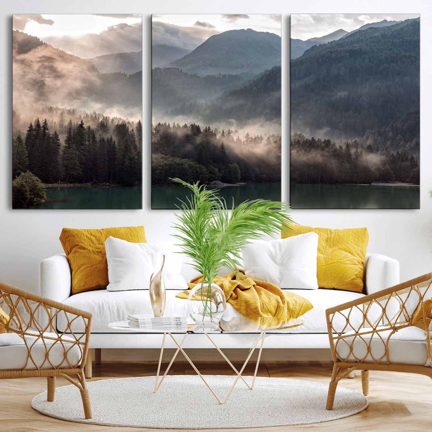 MGV-CV-60X30-3P - Foggy Mountain Canvas Print Forest Wall Art