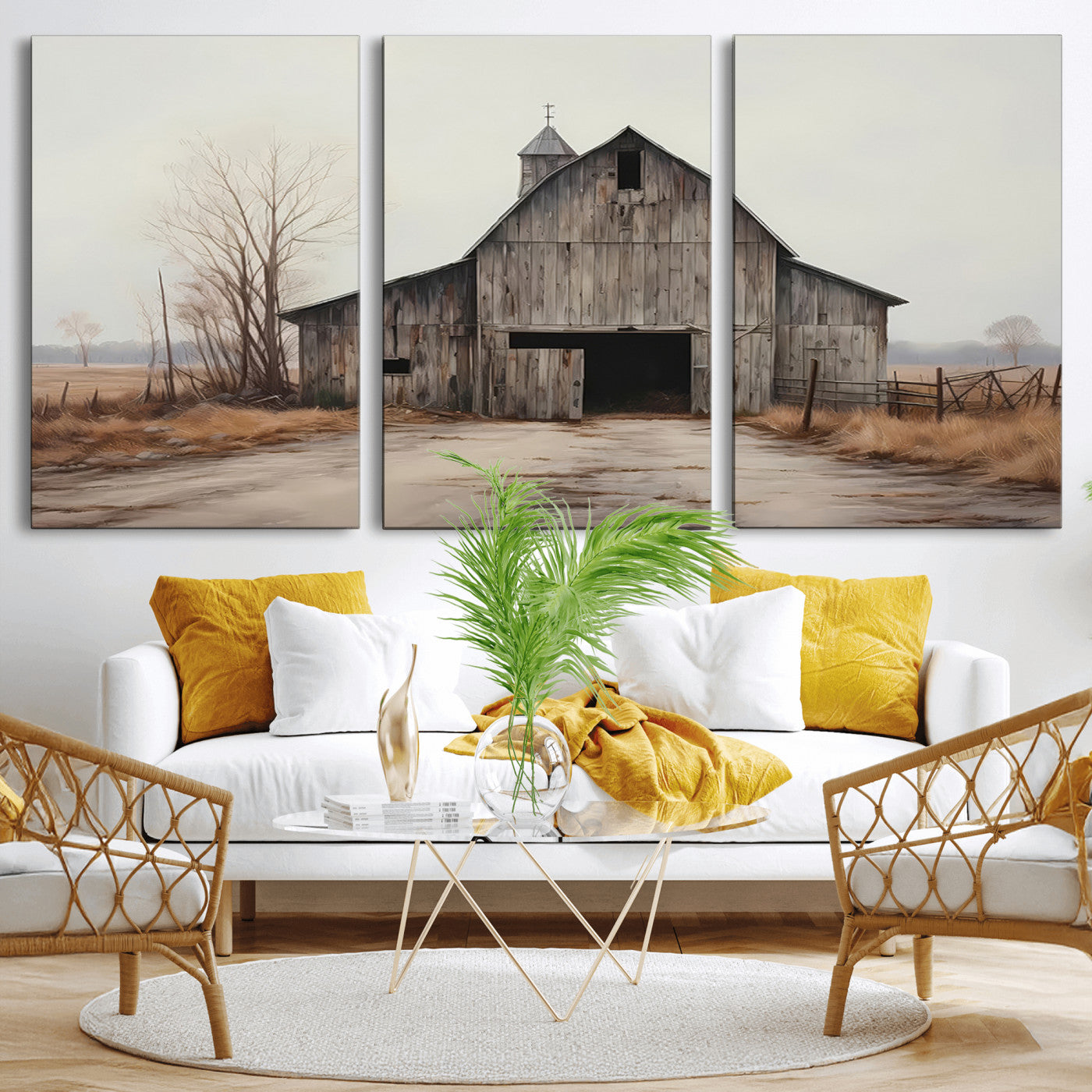 MGV-CV-60X30-3P - Farmhouse Rustic Barn Wall Art Canvas Print – Framed and Ready to Hang – Perfect Addition to Farmhouse Wall Décor