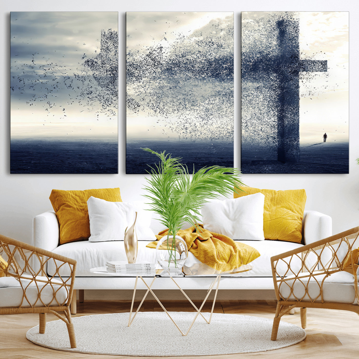 MGV-CV-60X30-3P - Jesus and the Fading Cross Wall Art Print – Symbol of Faith, Christian Wall Art Canvas Print, Framed and Ready to Hang