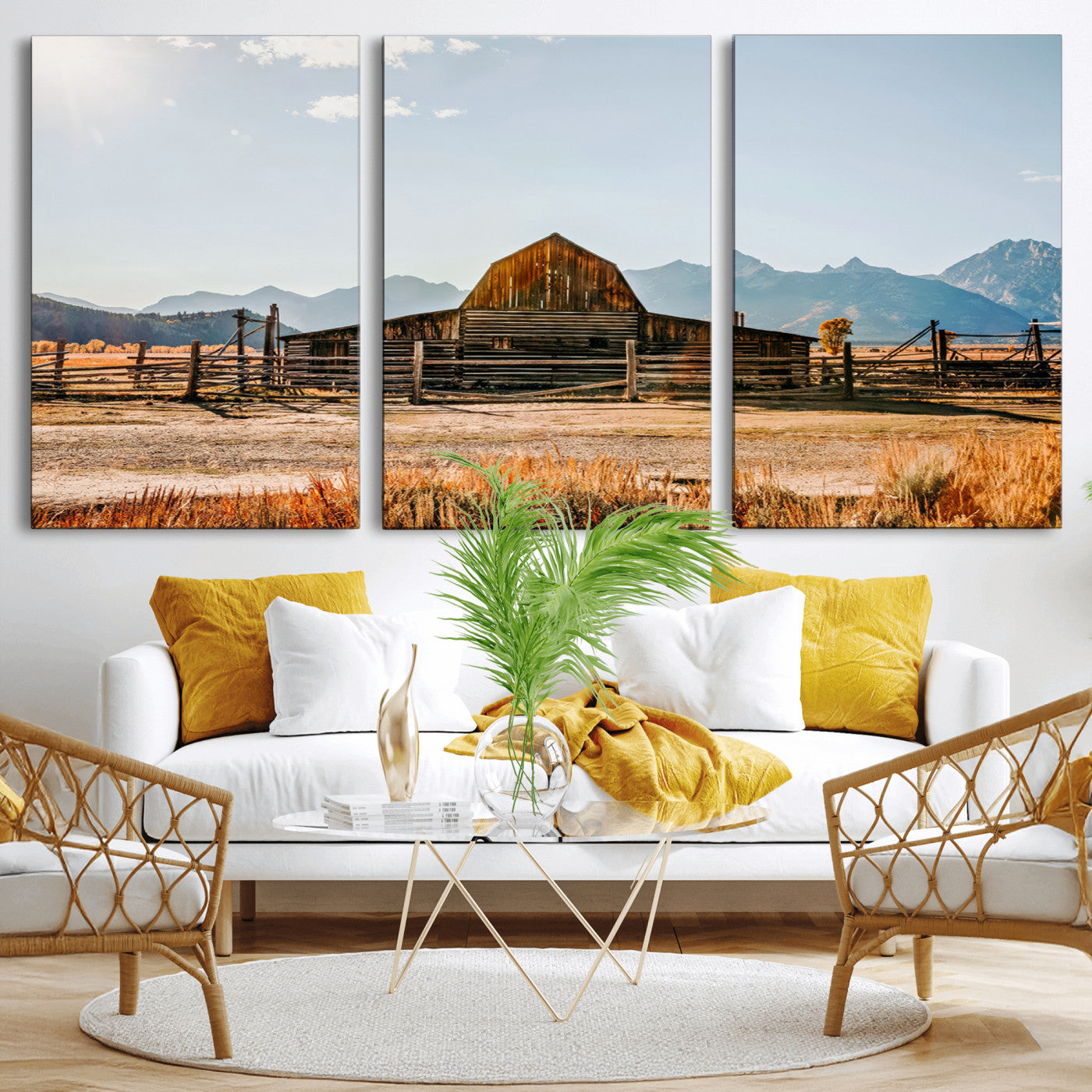 MGV-CV-60X30-3P - Vintage Old Barn Field Wall Art Canvas Print for Farmhouse Decor - Rustic Barn Wall Art Canvas Print