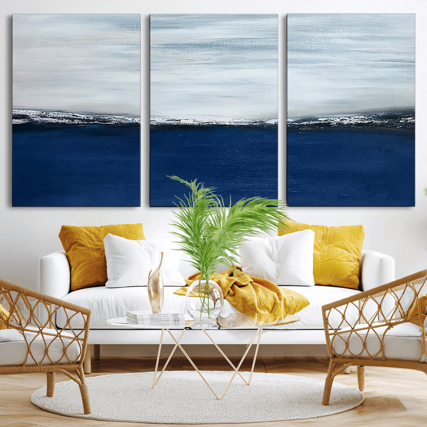 MGV-CV-60X30-3P - Navy Blue Abstract Wall Art Canvas Print