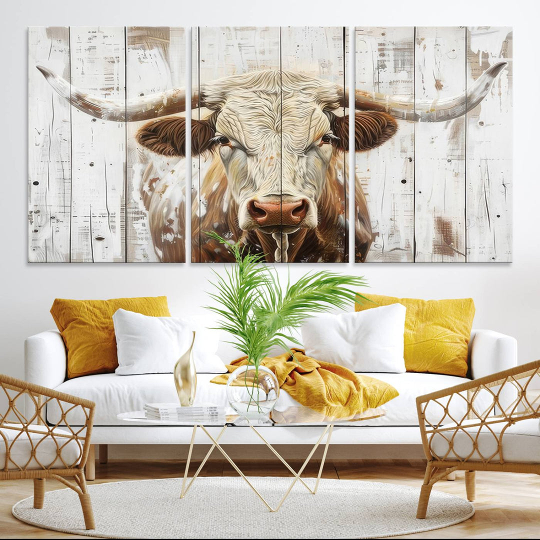 A Western-inspired Rustic Longhorn Bull Wall Art Canvas Set.