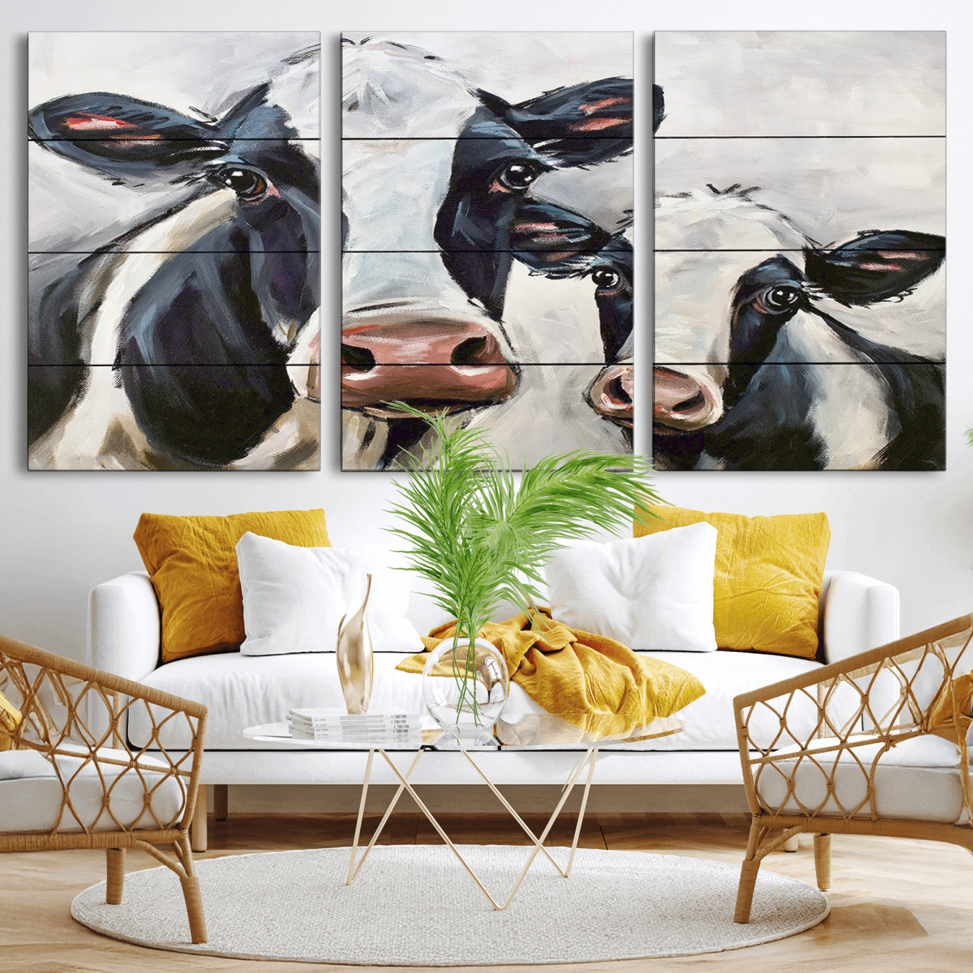 -Vintage Baby and Mom Cattle Wall Art Canvas Print