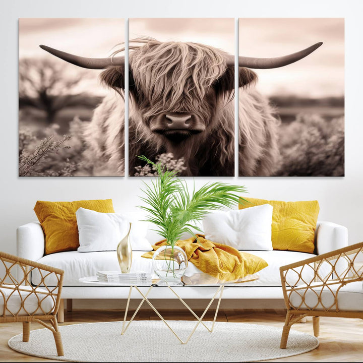 The Scottish Cow Longhorn Wall Art Canvas Print adds charm to the kitchen.