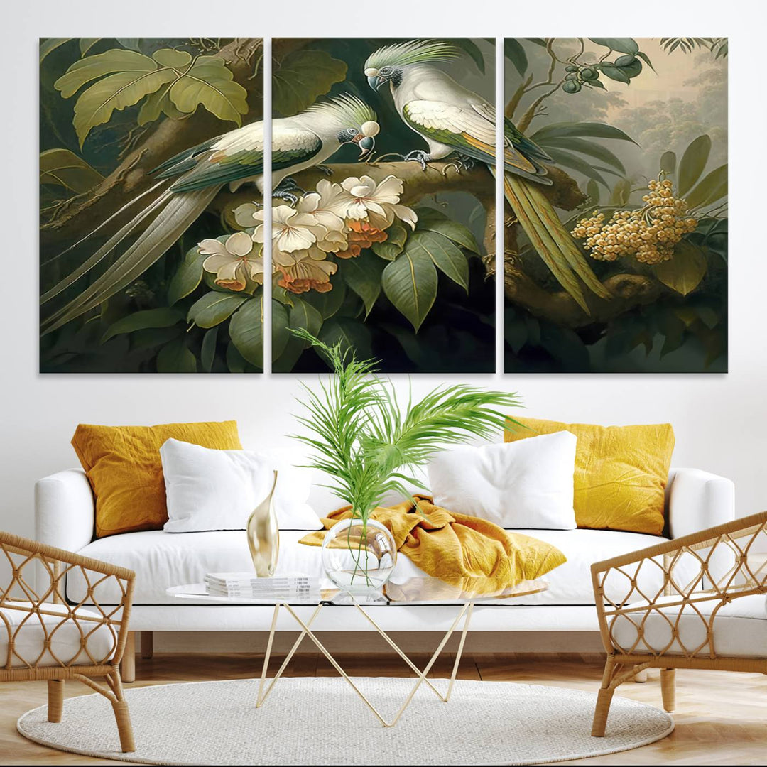 The Tropical Paradise Wall Art features a parrot in a lush forest.