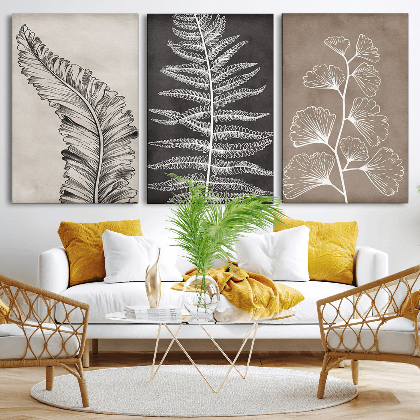MGV-CV-60X30-3P - Minimalist Botanical Wall Art Canvas Print, Framed and Ready to Hang - Nature Art Print for Home