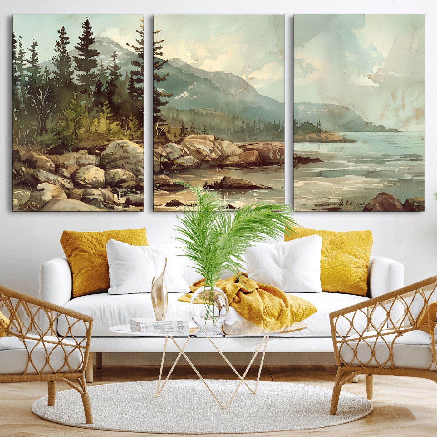 MGV-CV-60X30-3P - Abstract Acadia National Park Wall Art Canvas Print - Stunning 3-Panel Wall Art Canvas Print, Framed, Ready to Hang
