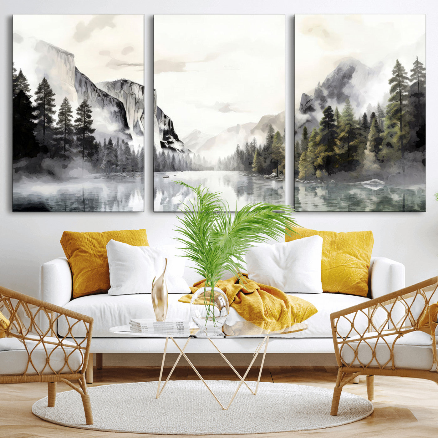 MGV-CV-60X30-3P - Yosemite Valley Wall Art Canvas Print – Framed and Ready to Hang – Majestic Nature Landscape Décor