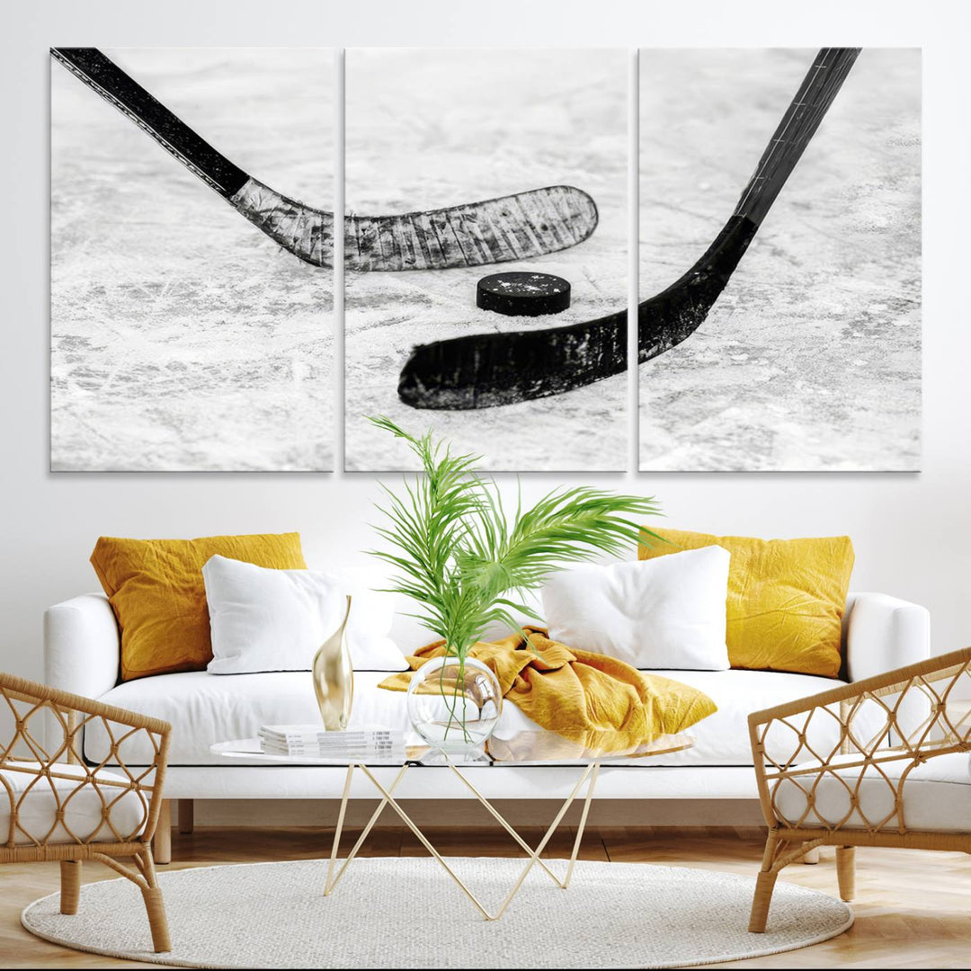 The dining room showcases Winter Ice Hockey Sport Canvas Art.