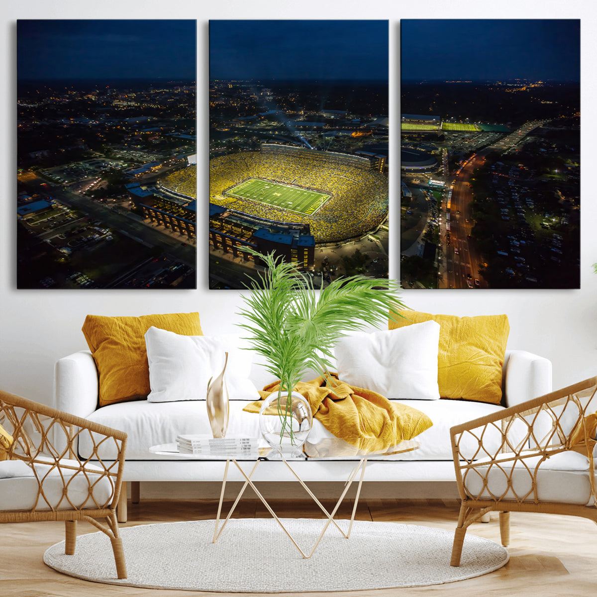 33588-MGV-CV-36X24 - Michigan Stadium Night Game Wall Art | Sports Arena Aerial View Canvas