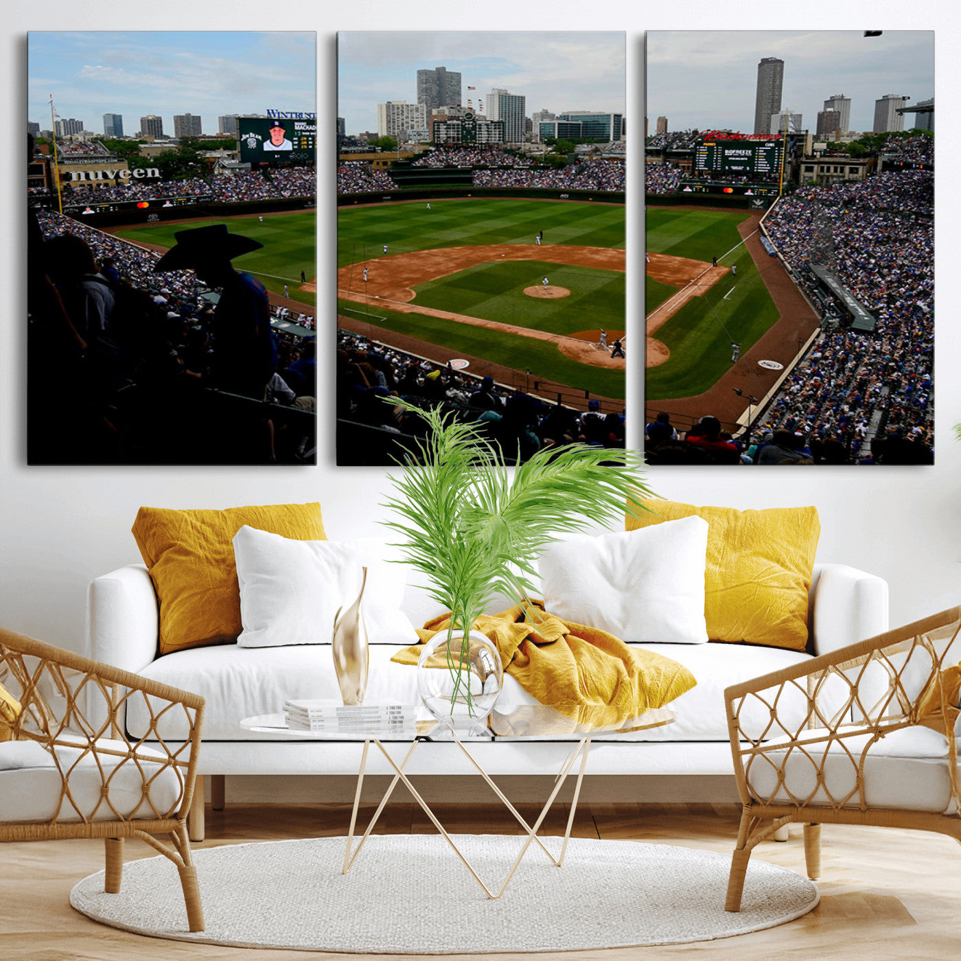 MGV-CV-60X30-3P - Chicago Cubs Baseball Team Print - Wrigley Field Stadium Wall Art Canvas Print