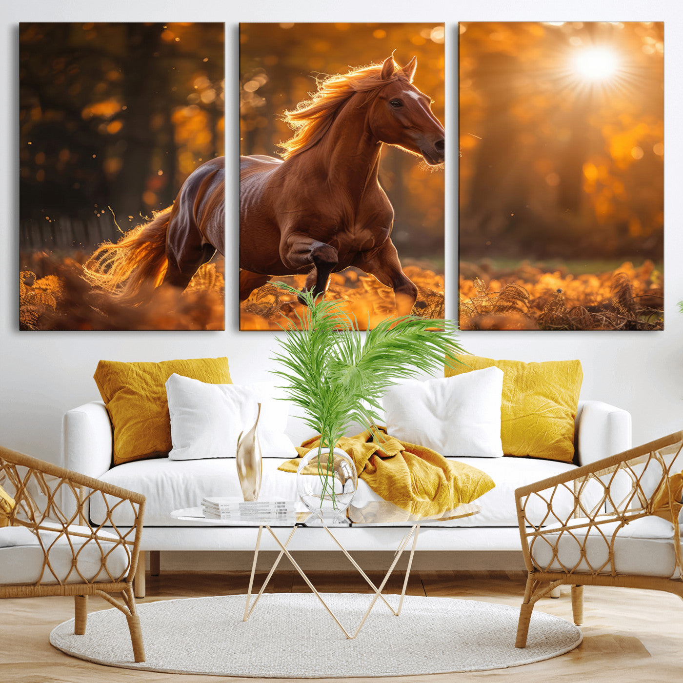 -Running Horse Sunset Forest Wall Art Canvas Print