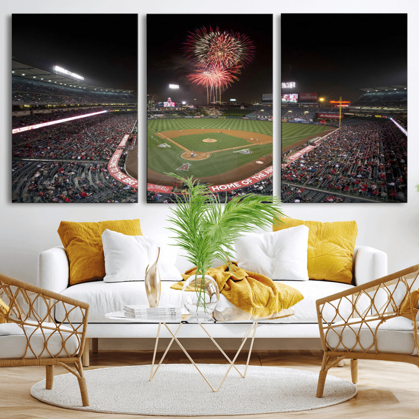 MGV-CV-60X30-3P - Fireworks at Angel Stadium – Los Angeles Angels Night Game Canvas Print, Framed, Ready to Hang