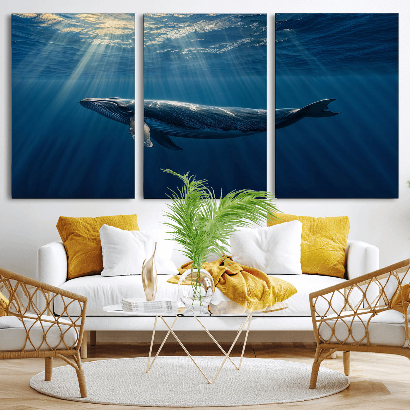 18052-MGV-CV-60X30-3P-Whale under Ocean Wall Art Canvas Print