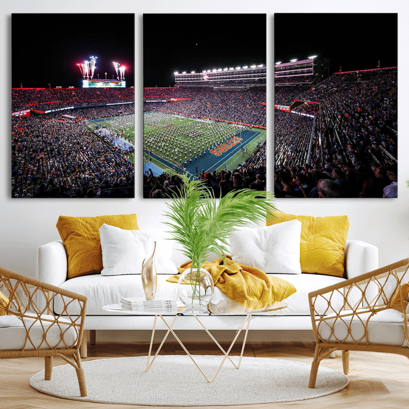 MGV-CV-60X30-3P - Ben Hill Griffin Stadium Night Game Triple Canvas Wall Art - Florida Gators Football Match