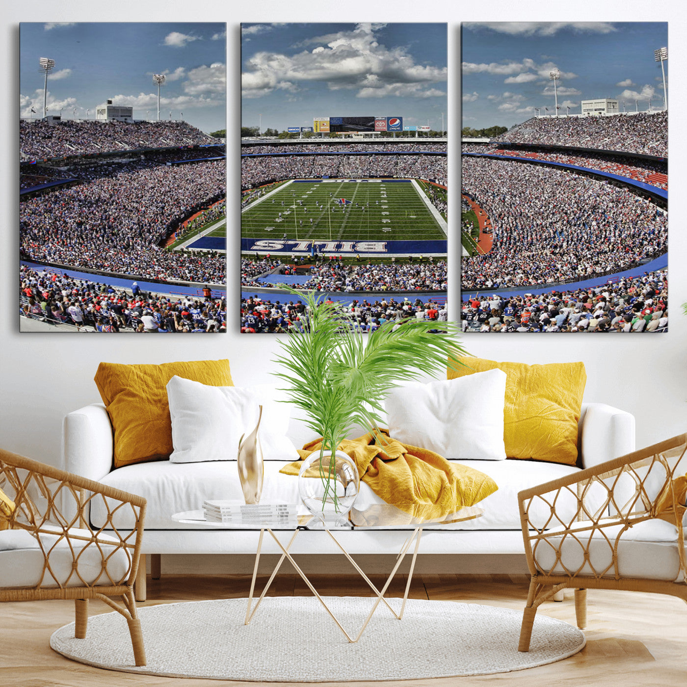 MGV-CV-60X30-3P - Buffalo Bills Highmark Stadium Wall Art Canvas Print - Bills Stadium Game Day Triple Canvas Wall Art - Buffalo Bills NFL Match