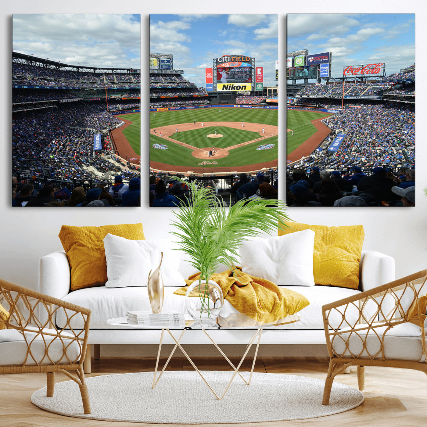 MGV-CV-60X30-3P - New York Mets Baseball Team Print - Citi Field Stadium Wall Art Canvas Print