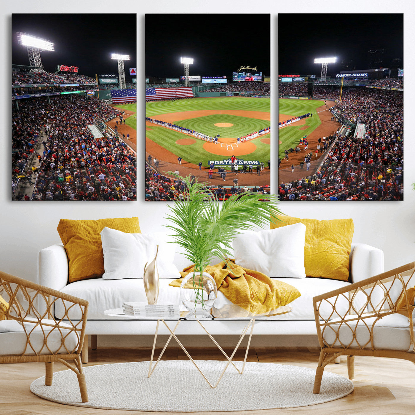 MGV-CV-60X30-3P - Fenway Park Wall Art Canvas Print | Large Baseball Stadium Canvas Print for Boston Red Sox Fans | Framed Ready-to-Hang Boston Sports Decor Artwork