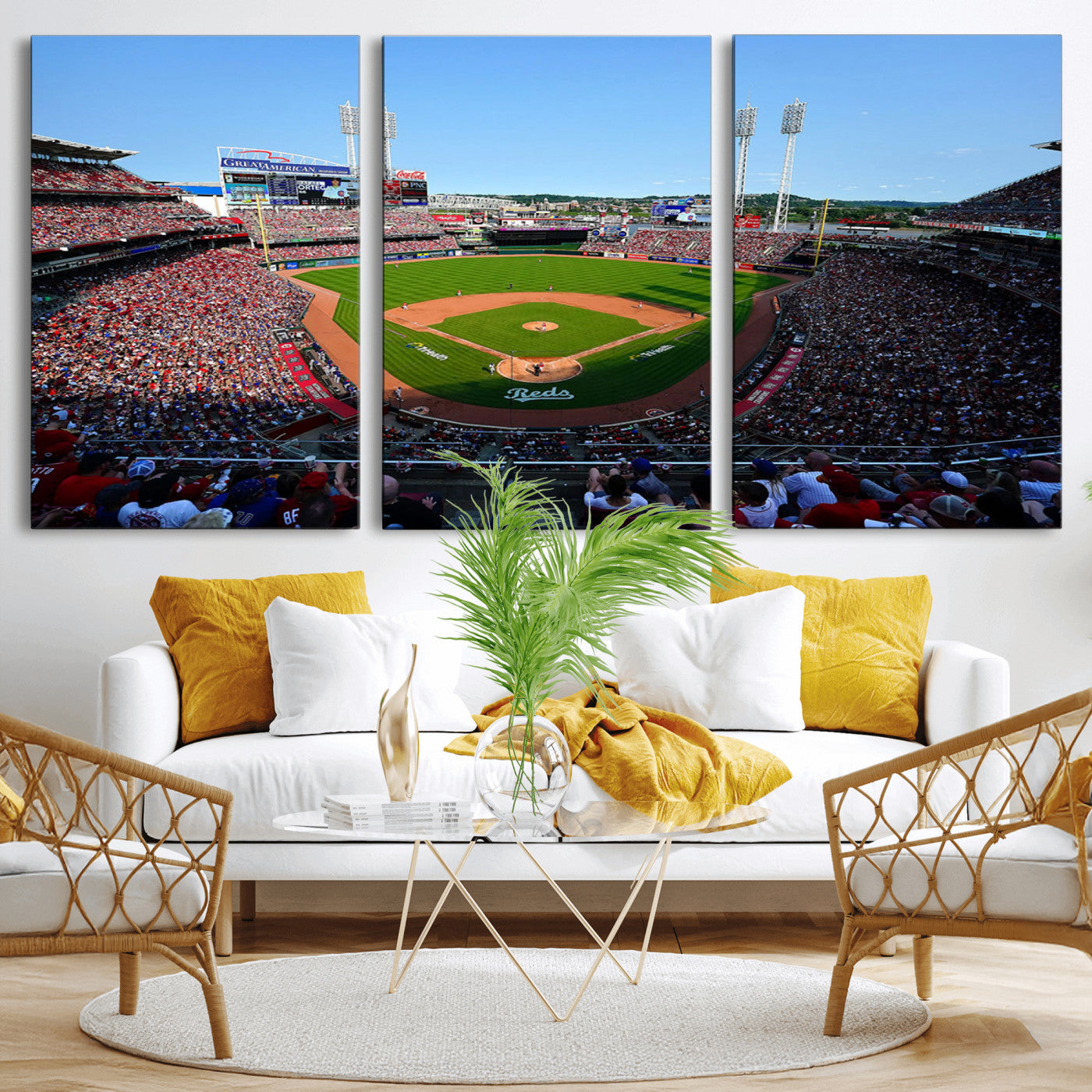 MGV-CV-60X30-3P - Cincinnati Reds Baseball Team Print - Great American Ball Park Stadium Wall Art Canvas Print