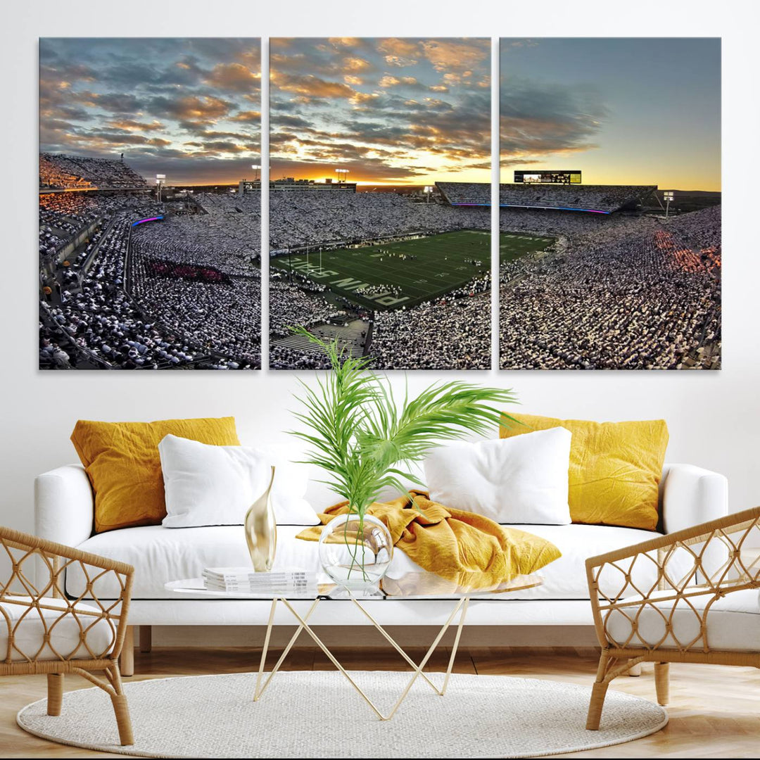 Enhance your dining area with team spirit by mounting the Beaver Stadium Wall Art, capturing sunsets in elegant style.