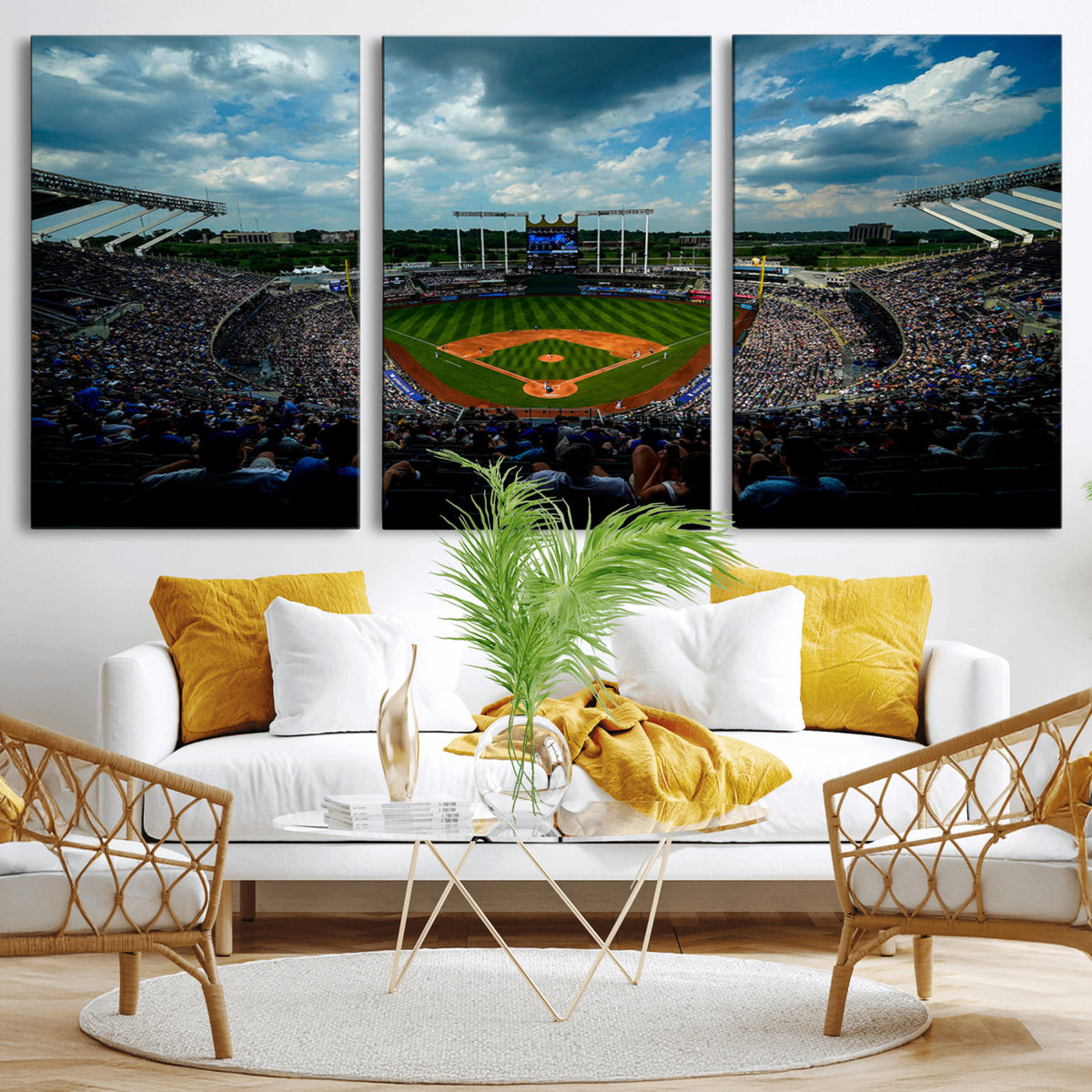 37127-MGV-CV-36X24 - 3-Panel Kauffman Stadium Wall Art Print | Large Kansas City Royals Baseball Canvas