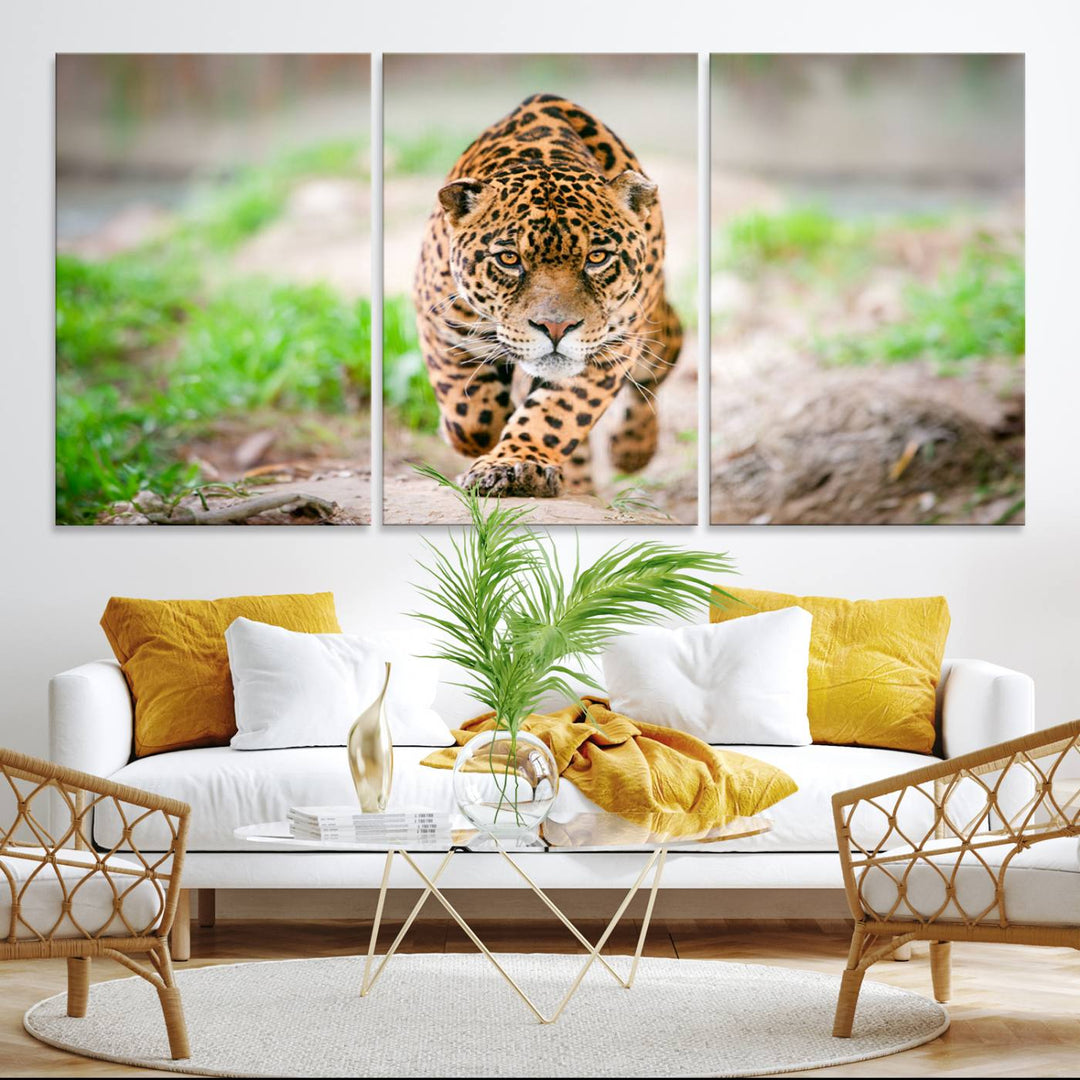 Leopard on the Prowl is a large canvas showcasing a captivating scene.