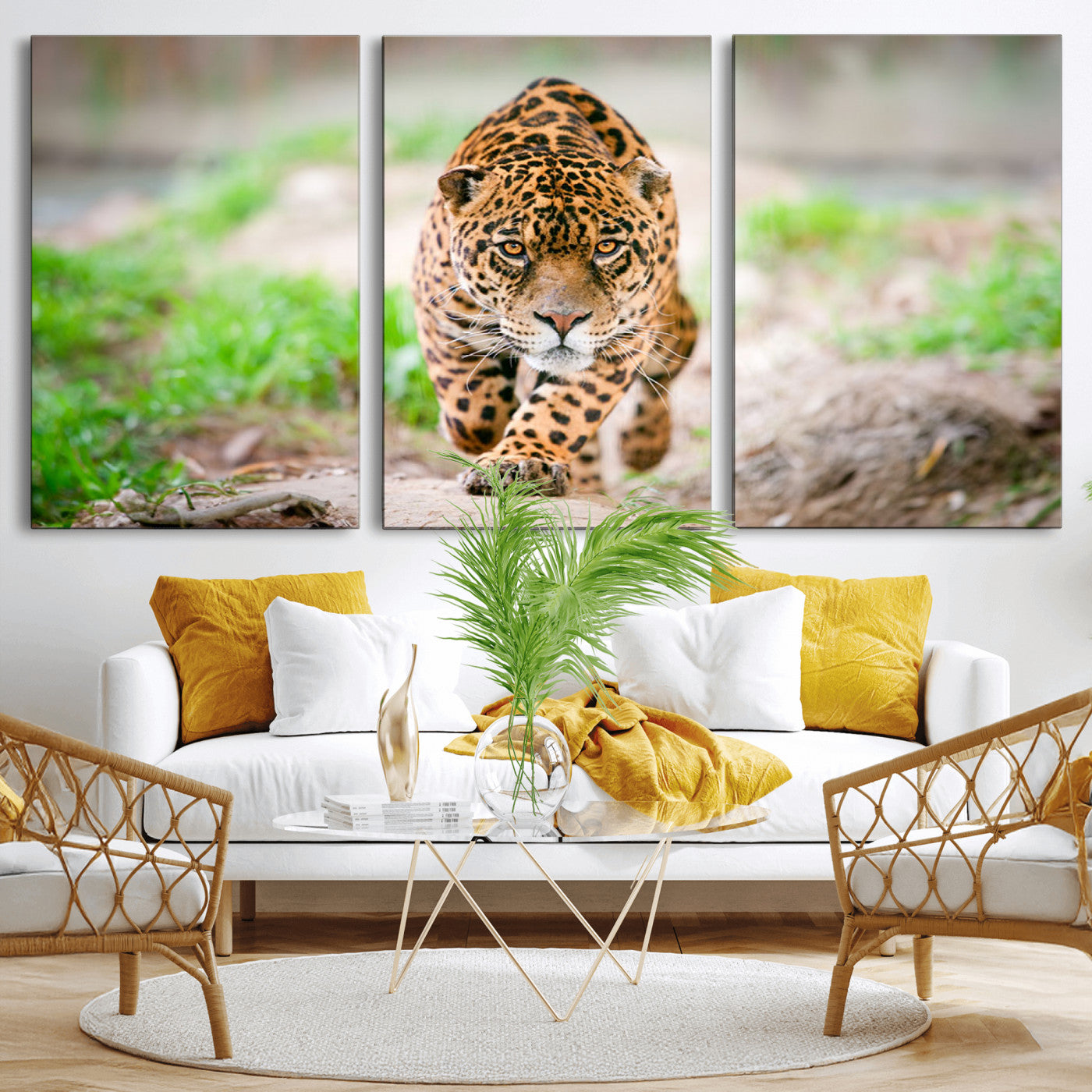 MGV-CV-60X30-3P - Leopard on the Prowl - Stunning Large Framed Canvas Wall Art for Living Room, Bedroom, or Office Décor, Vibrant Wildlife Print, Ready to Hang