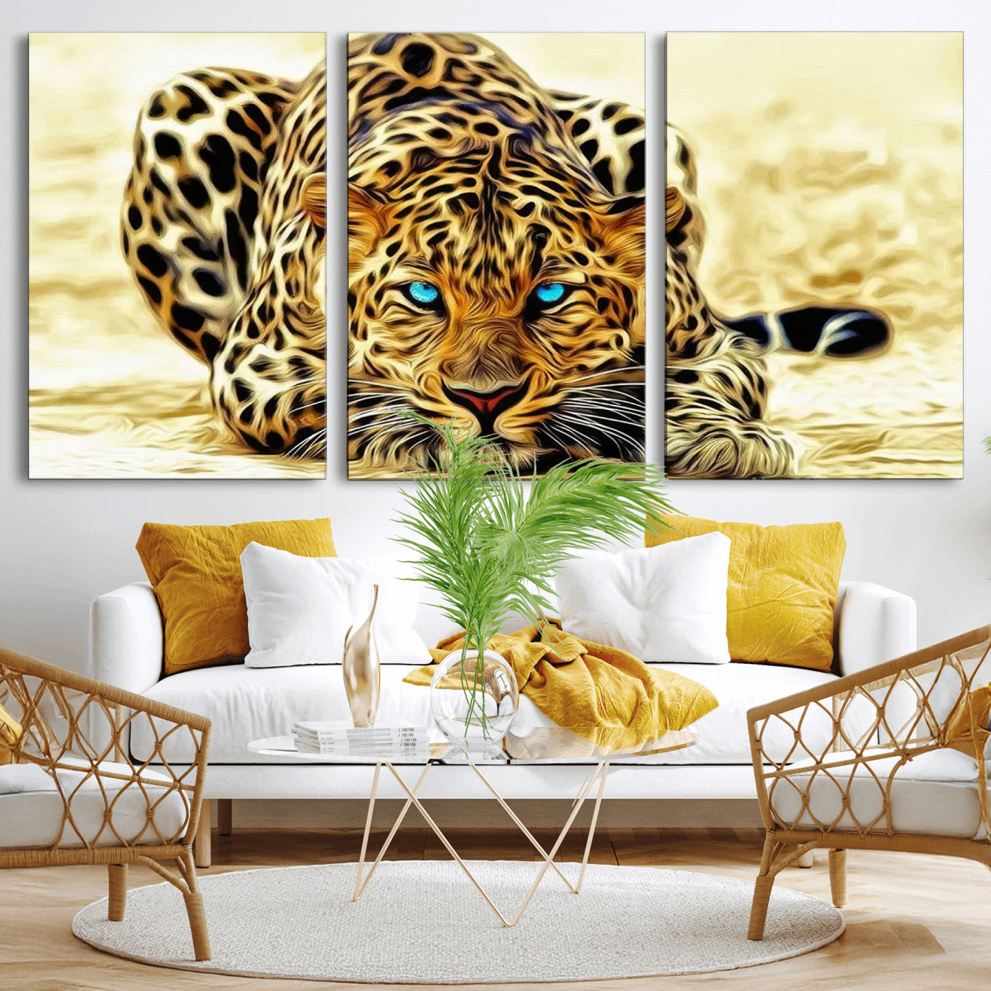 -Blue-Eyed Leopard Canvas Wall Art - Framed Animal Print Ready to Hang - Fierce and Bold Decor for