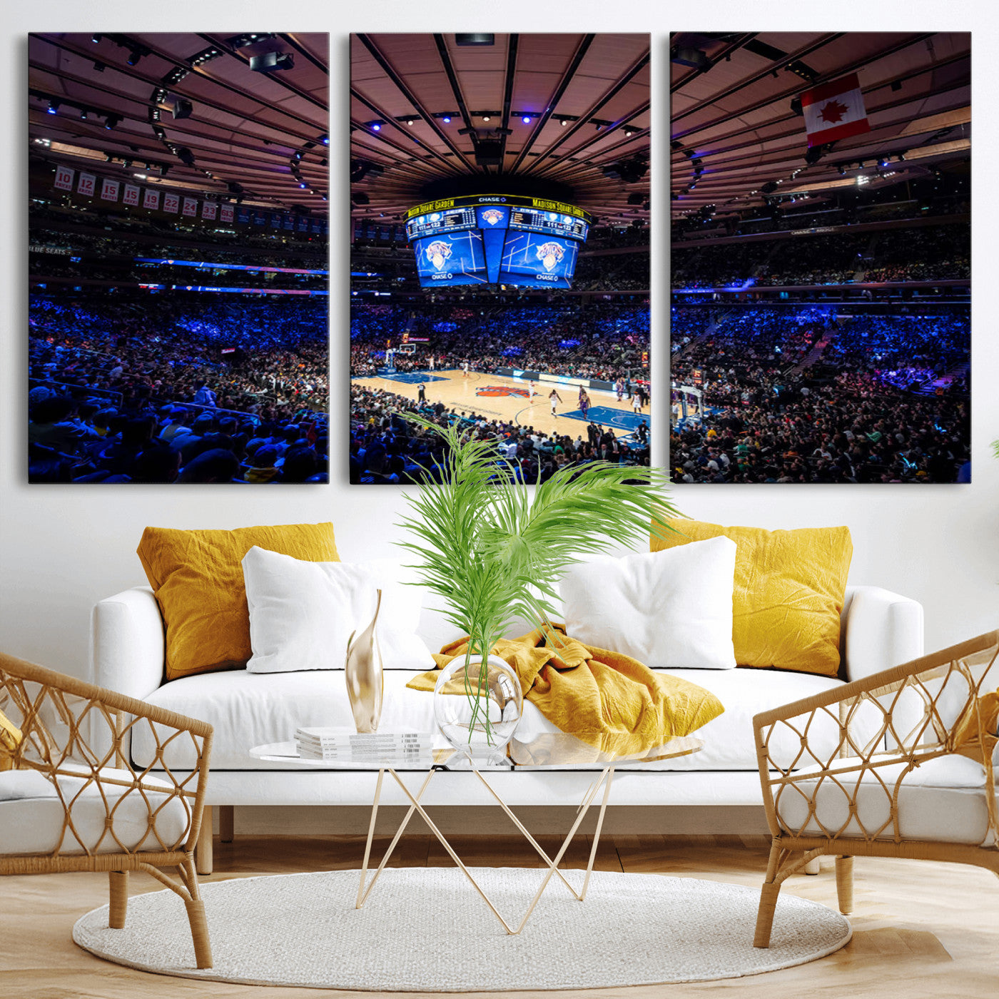 MGV-CV-60X30-3P - Madison Square Garden Basketball Arena Print - Madison Square Garden Basketball Game Triple Canvas Wall Art - NBA Match Atmosphere