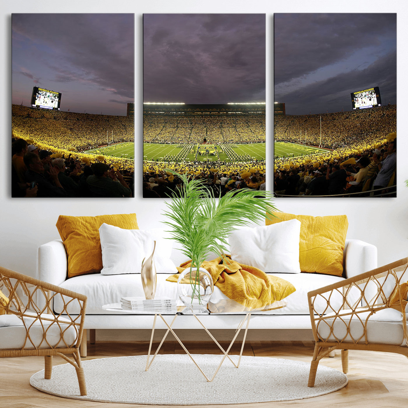MGV-CV-60X30-3P - Michigan Wolverines Football Team Print - Michigan Stadium Wall Art Canvas Print