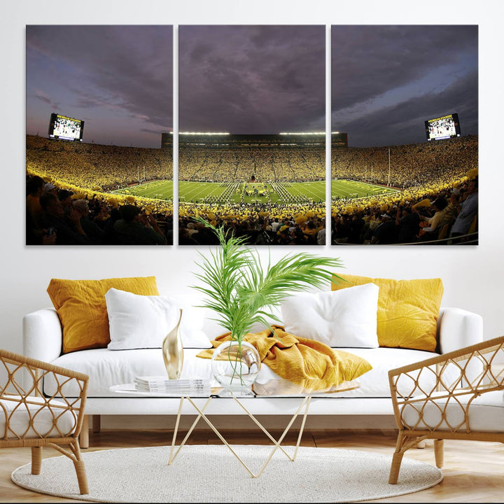 Michigan Stadium Wall Art Canvas Print of a night game by the Wolverines.