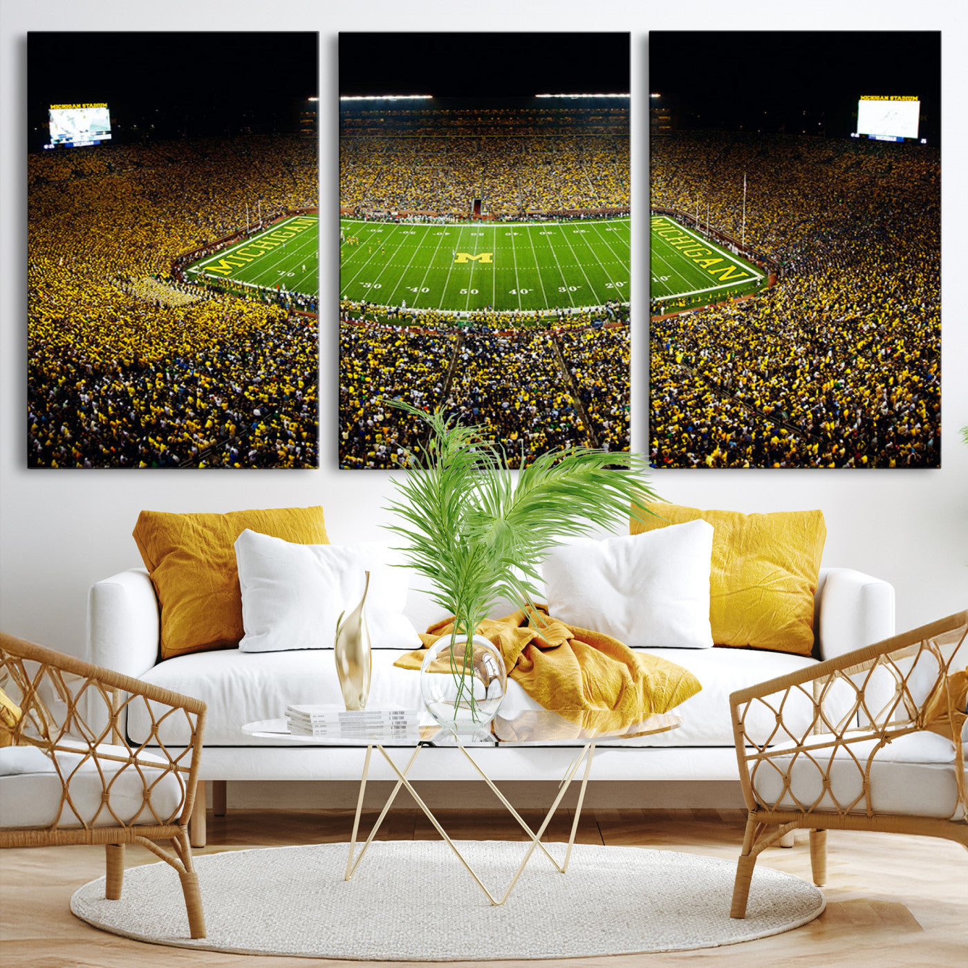 26166-MGV-CV-36X24-Stadium in Michigan Wall Art Canvas Print, Framed American Football Stadium Art Picture Print, Football Stadium Field Perfect Sports Room Decor Artwork