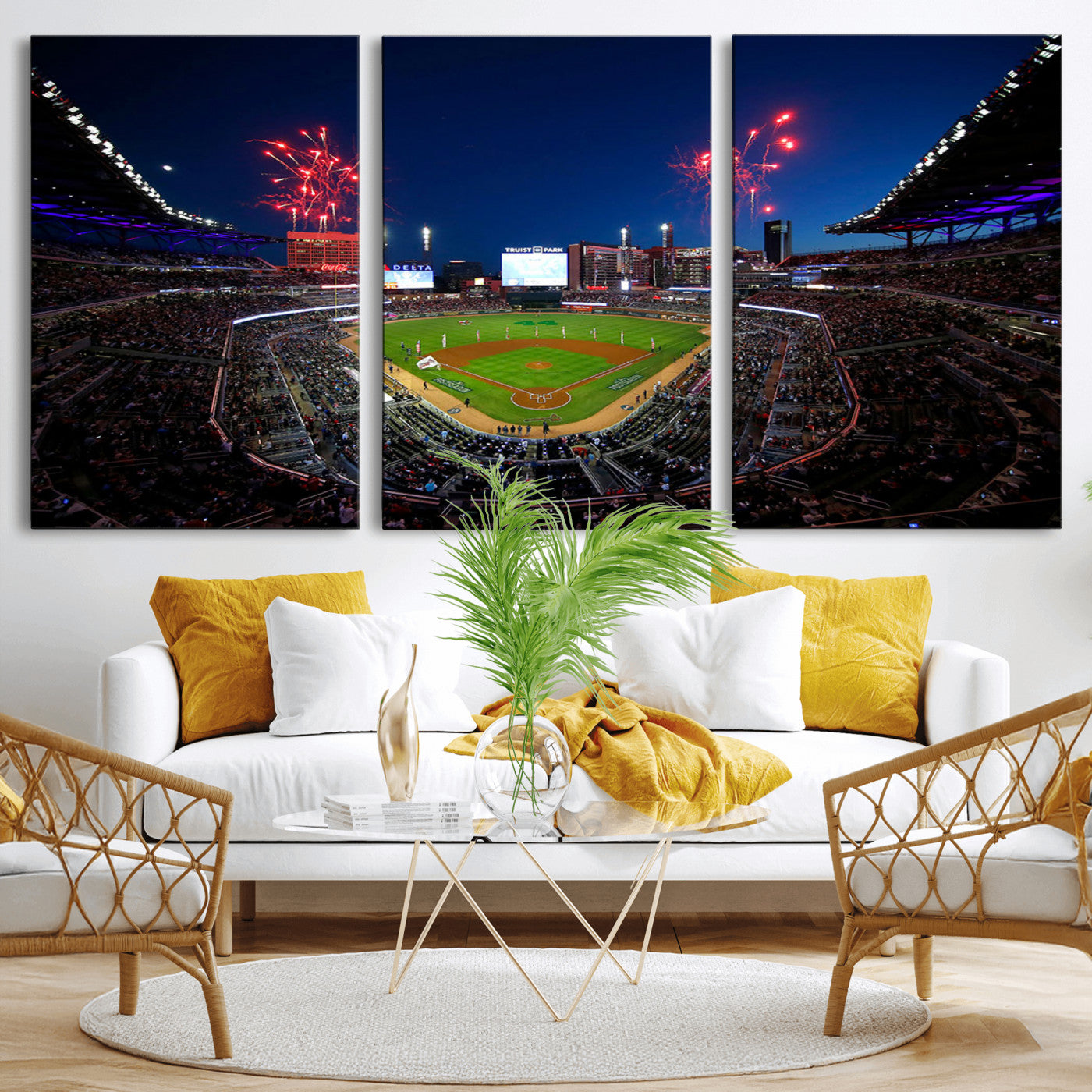 MGV-CV-60X30-3P - Truist Park Atlanta Braves Baseball Stadium Wall Art Print | Large 3-Panel Canvas Print for Sports