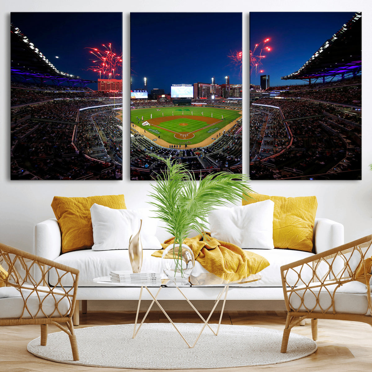 50582-MGV-CV-36X24 - Truist Park Atlanta Braves Baseball Stadium Wall Art Print | Large 3-Panel Canvas Print for Sports
