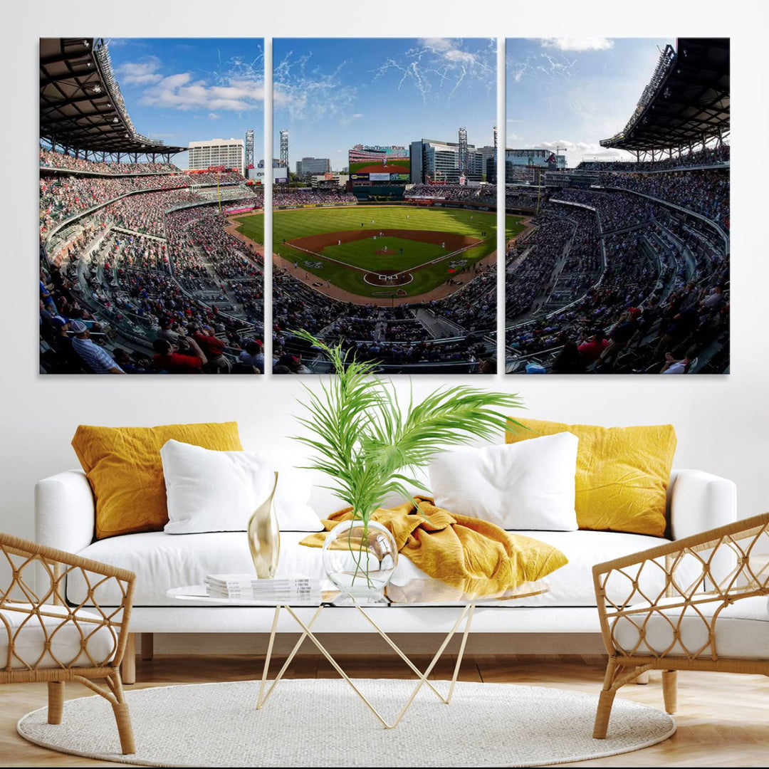 Truist Park Stadium Triple Canvas: Atlanta Braves Game Day Sky—Perfect Decor!.