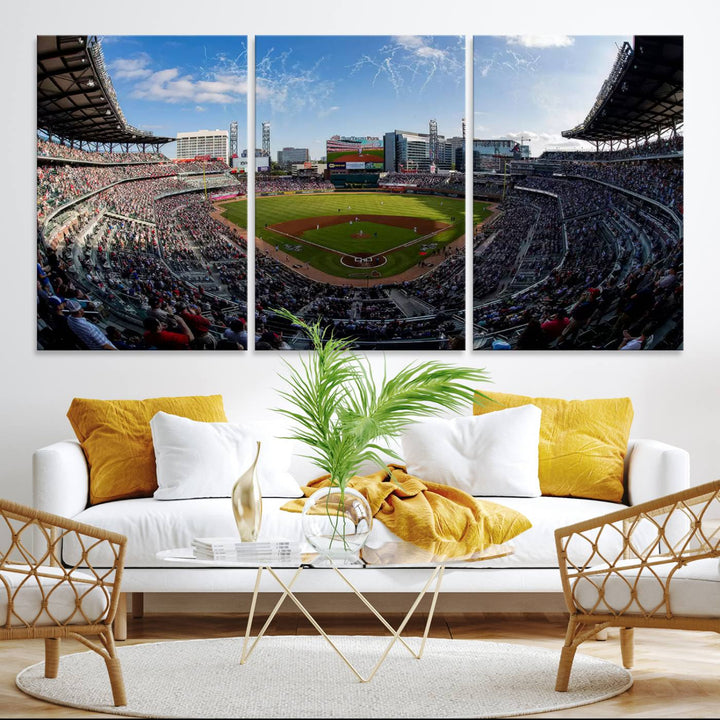 Truist Park Stadium Triple Canvas: Atlanta Braves Game Day Sky—Perfect Decor!.