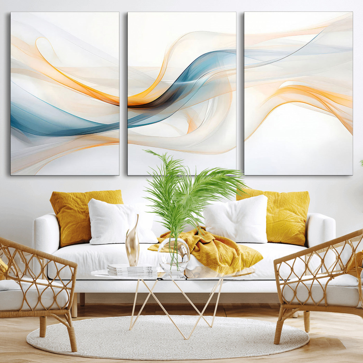 MGV-CV-60X30-3P - Decorative Turquoise Abstract Wave Wall Art Canvas Print