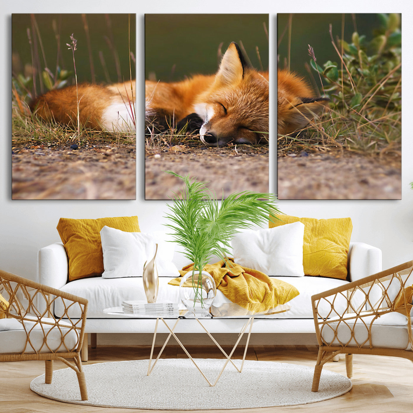 -Sleeping Fox Wall Art Canvas Print, Farmhouse Wall Decor and Animal Wall Art Print
