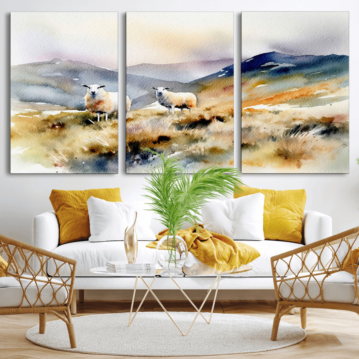 -Watercolor Sheep for Farmhouse Decor Wall Art Canvas Print, Mountain Wall Art Print
