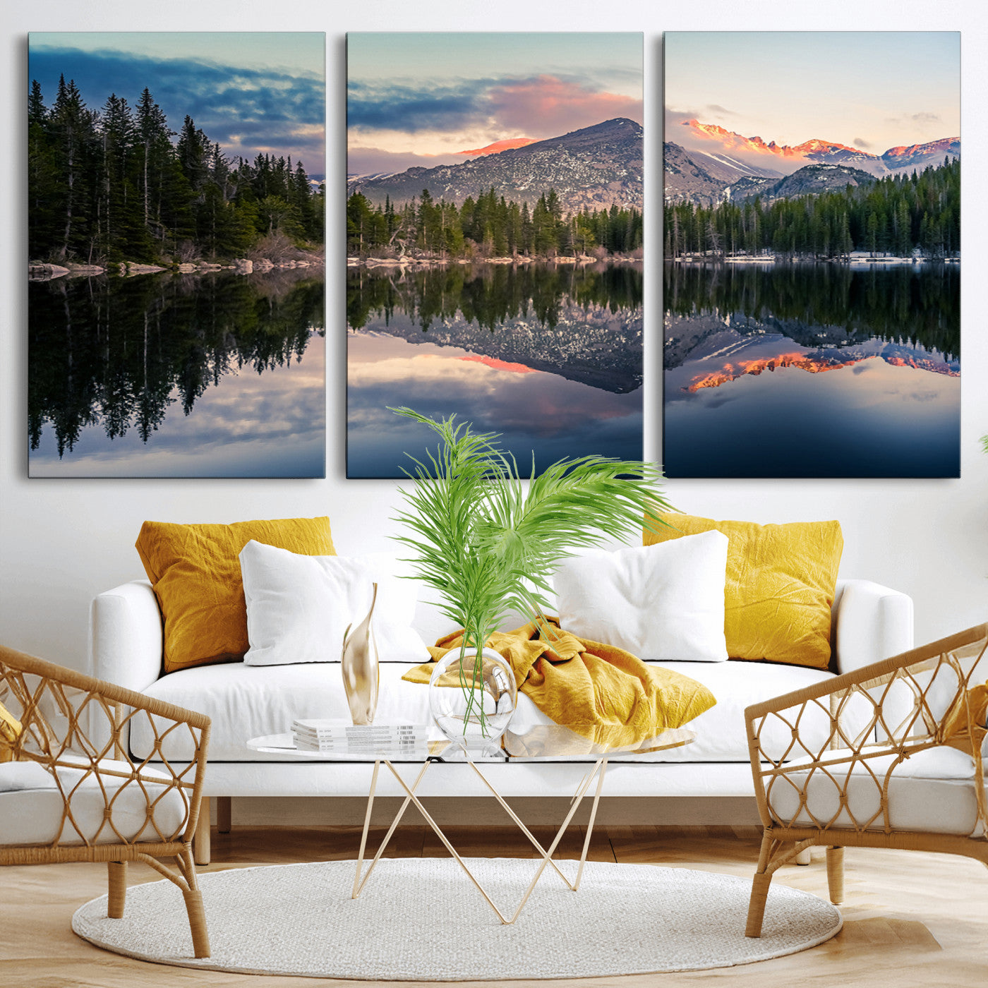 MGV-CV-60X30-3P - Bear Lake Reflection at Rocky Mountain National Park Wall Art Canvas Print, Scenic Mountain Landscape Canvas Print Set | Mountain Lake Wall Art Print