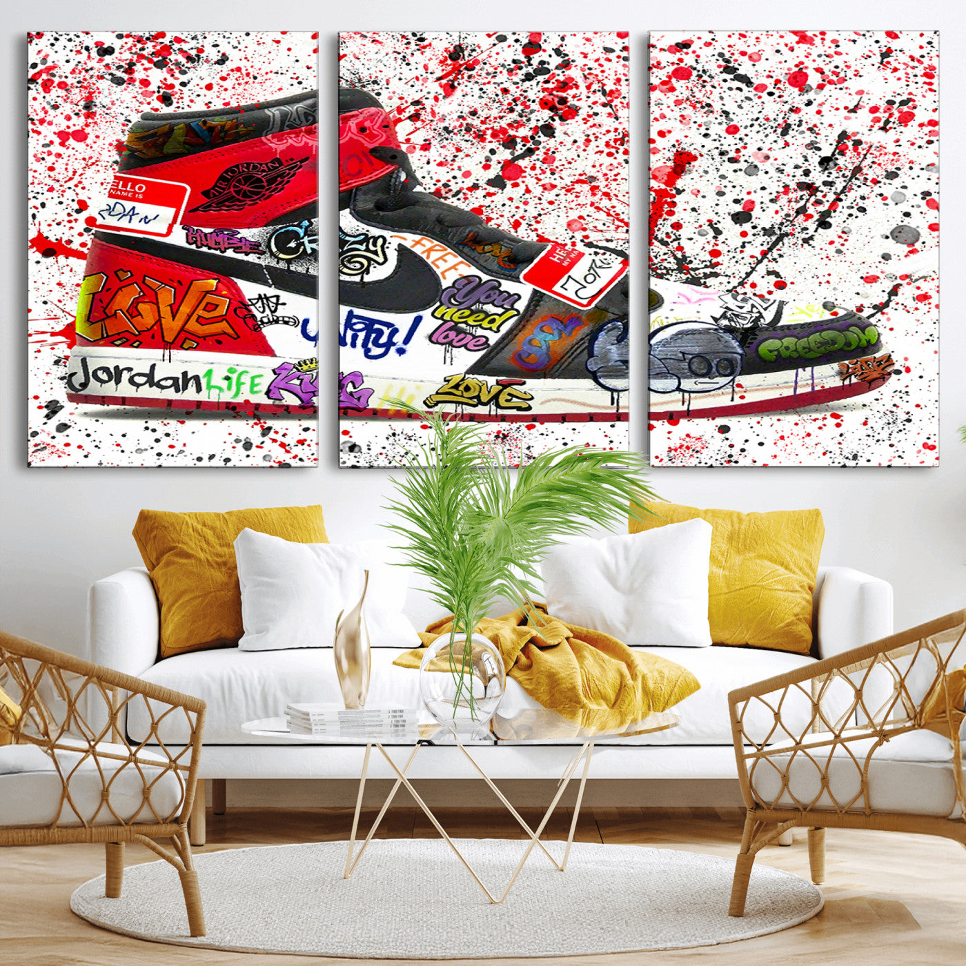 MGV-CV-60X30-3P - Jordan Shoes Graffiti Wall Art Canvas Print- Jordan Graffiti Canvas Wall Art - Framed Perfect for Sneaker heads and Urban Art Lovers