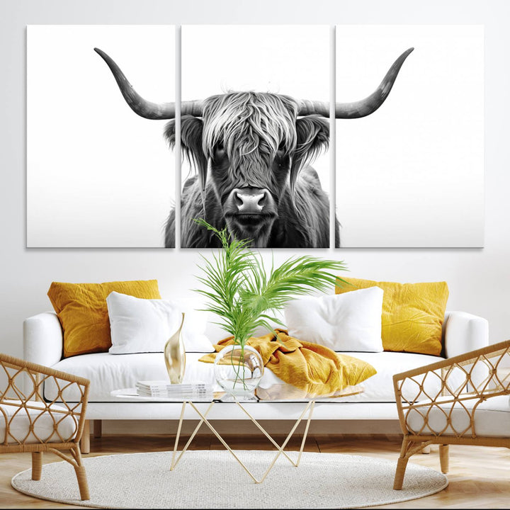 The Highland Wall Art Canvas captures minimalist farmhouse style with its black and white design.