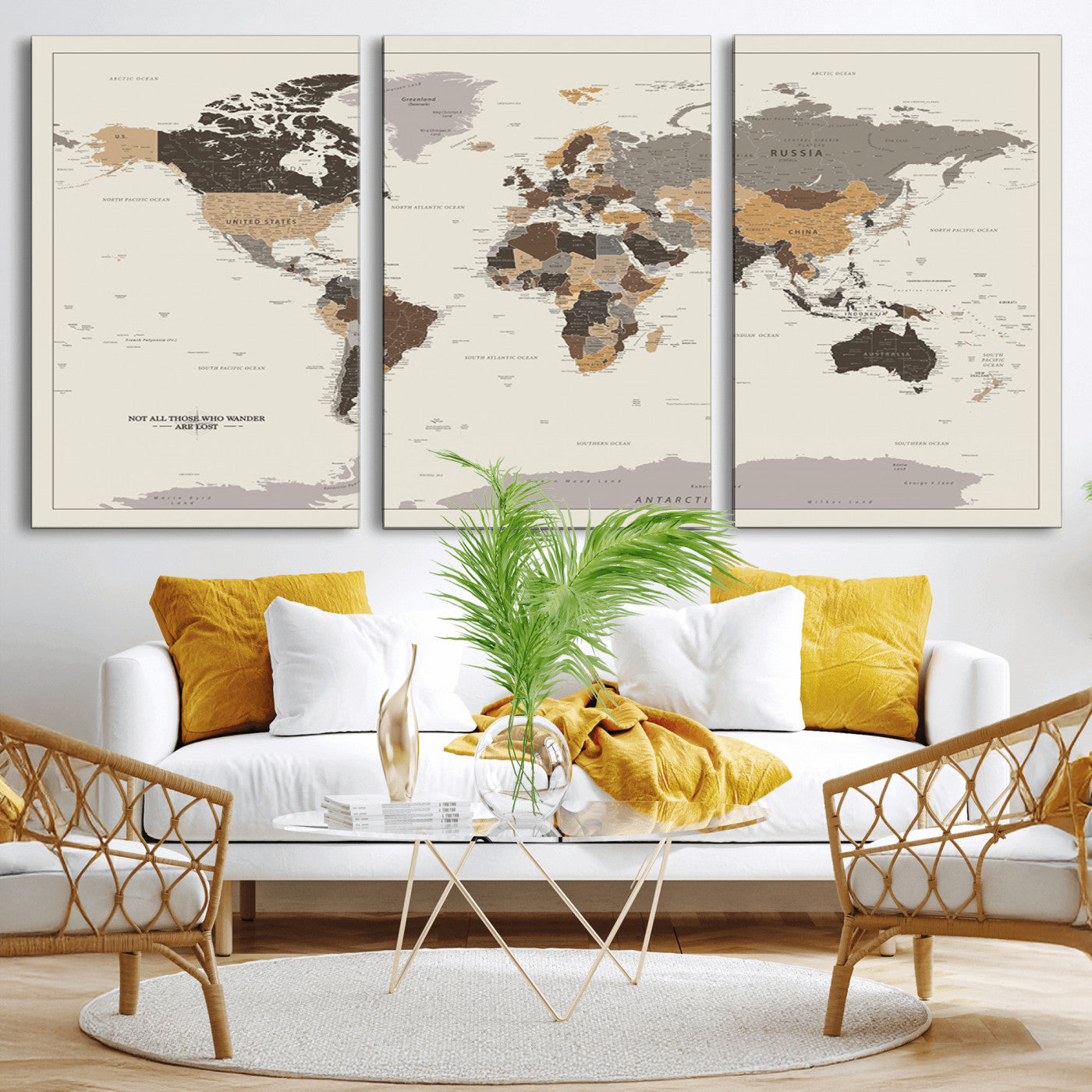 MGV-CV-60X30-3P - Push Pin World Map Canvas Print – Framed Wall Art for Couples to Track Their Travels – Anniversary