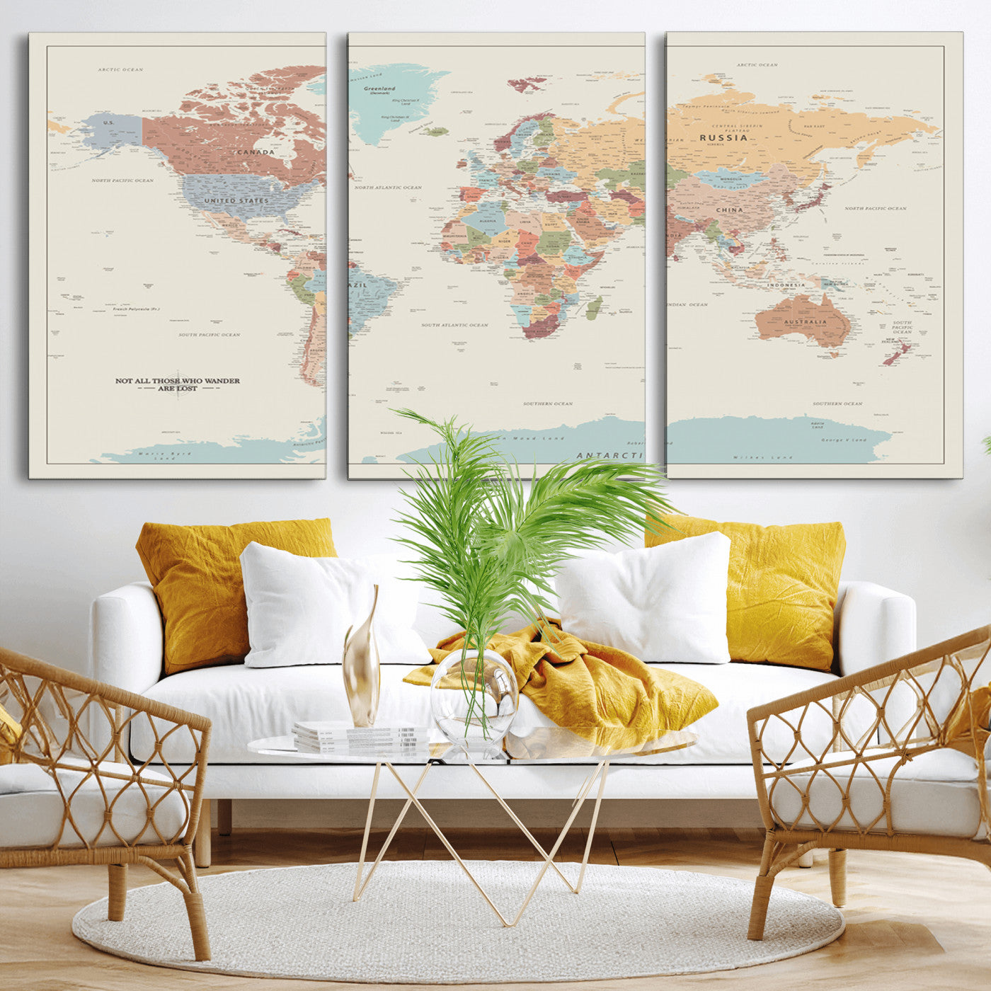 MGV-CV-60X30-3P - Push Pin World Map Canvas Print – Framed Wall Art for Couples to Track Their Travels – Anniversary