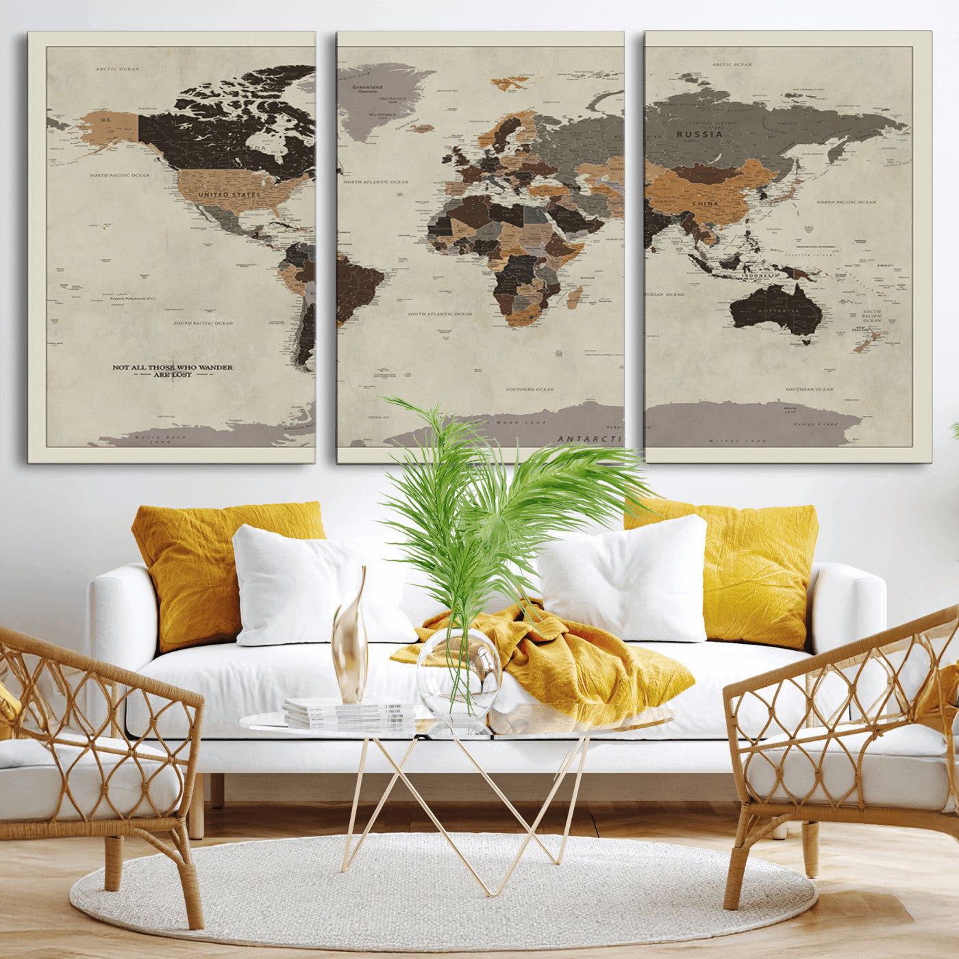 MGV-CV-60X30-3P - Push Pin World Map Canvas Print – Framed Wall Art for Couples to Track Their Travels – Anniversary